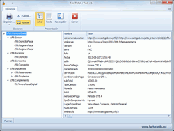 Pantalla de visualización del archivo XML en 3 distintos formatos (árbol, texto y navegador).