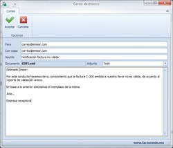 Ejemplo del correo enviado al emisor del comprobante notificándole el resultado de la validación.